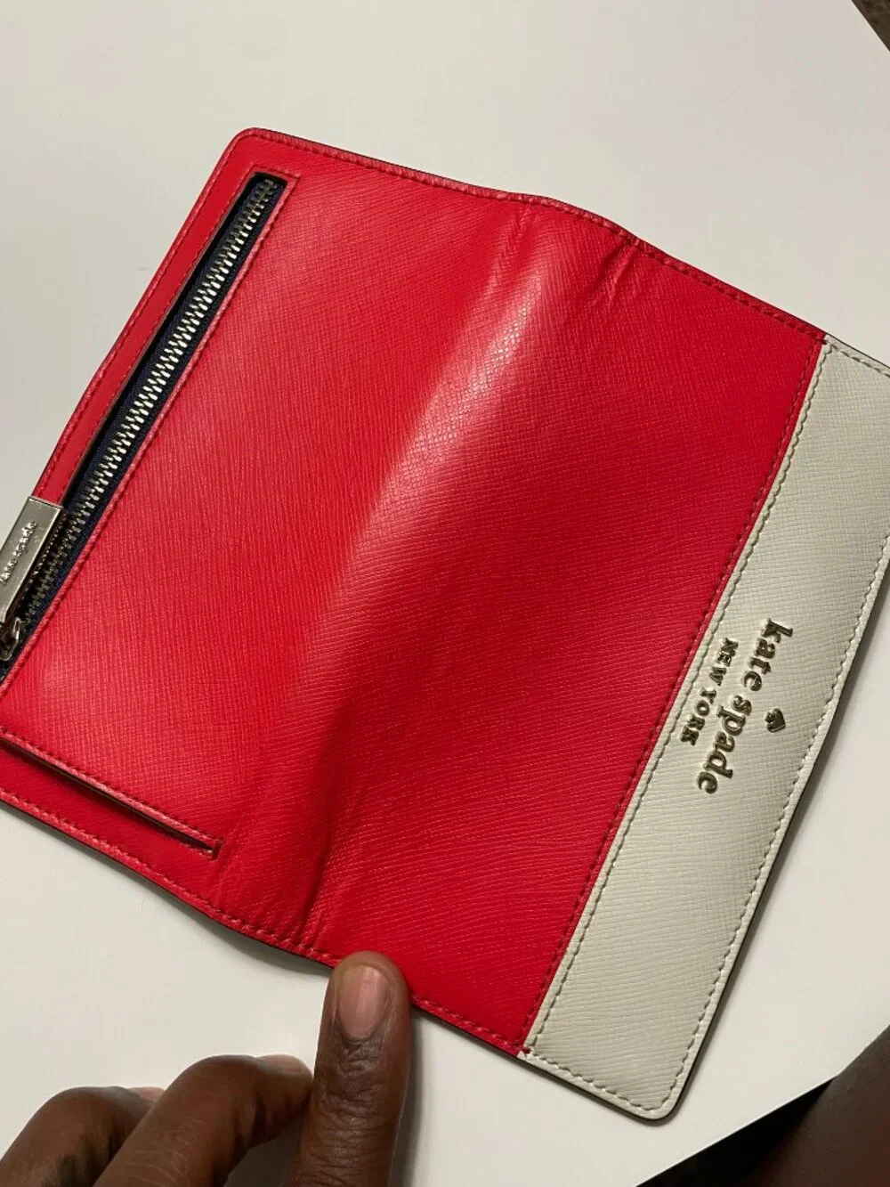 Kate Spade New York Colorblock Saffiano Leather Continental Wallet Red Cream